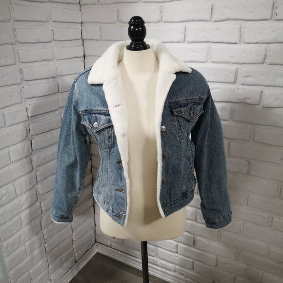 Star Blue Ladies Size Small Blue Denim Jacket with White Faux Fur Lining - Picture 2 of 13